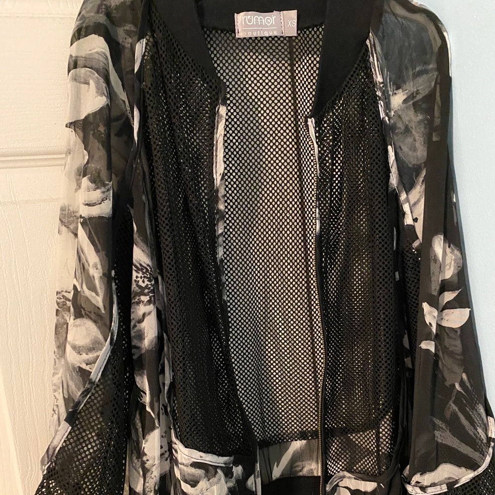 lF mesh and chiffon bomber jacket